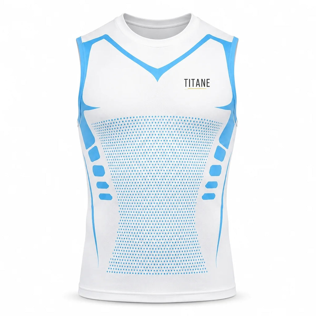 Débardeur de compression TITANE blanc et bleu
